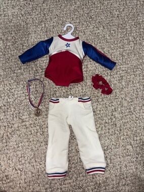American Girl Red, Blue & White Gymnastics Outfit with Medal